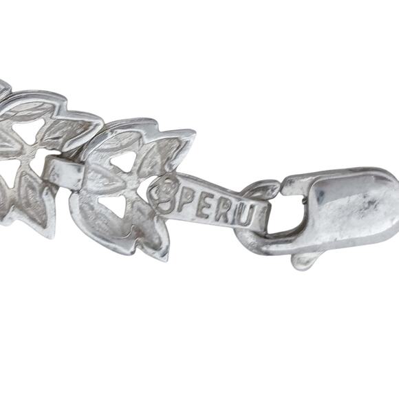 Estate Peru Sterling Silver 925 7.4mm Bolivian Leaf Bracelet 7.5" - Picture 6 of 8